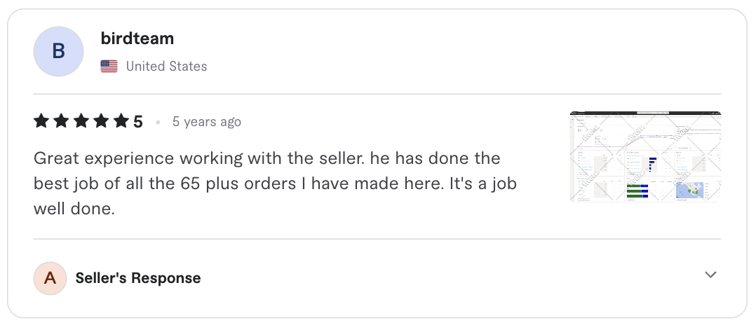 Screenshot of the original five-star client review for Google analytics dashboard