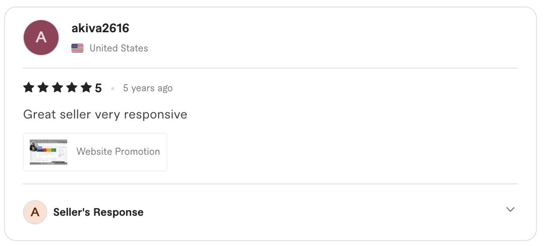 Screenshot of the original five-star client review for Website promotion