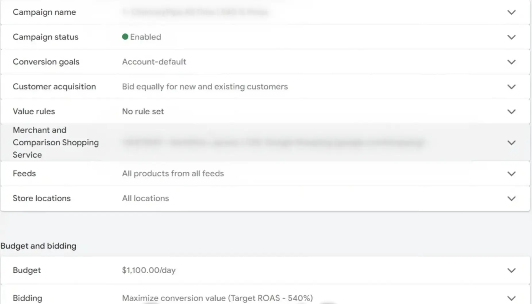 Performance Max settings showing Target ROAS bidding, English language, and United States targeting.