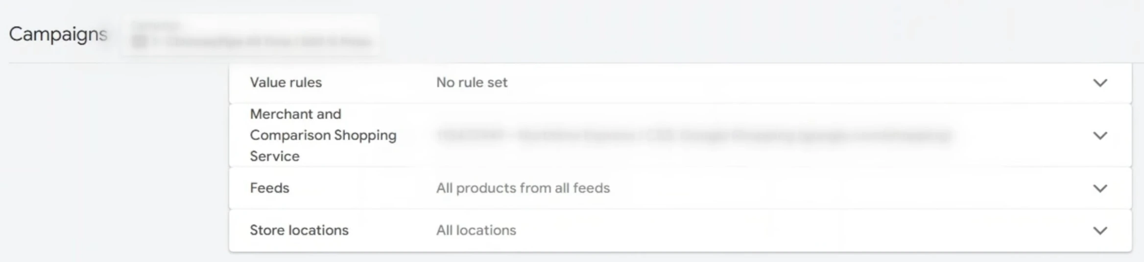 Performance Max settings showing feeds set to all products and store locations set to all locations.