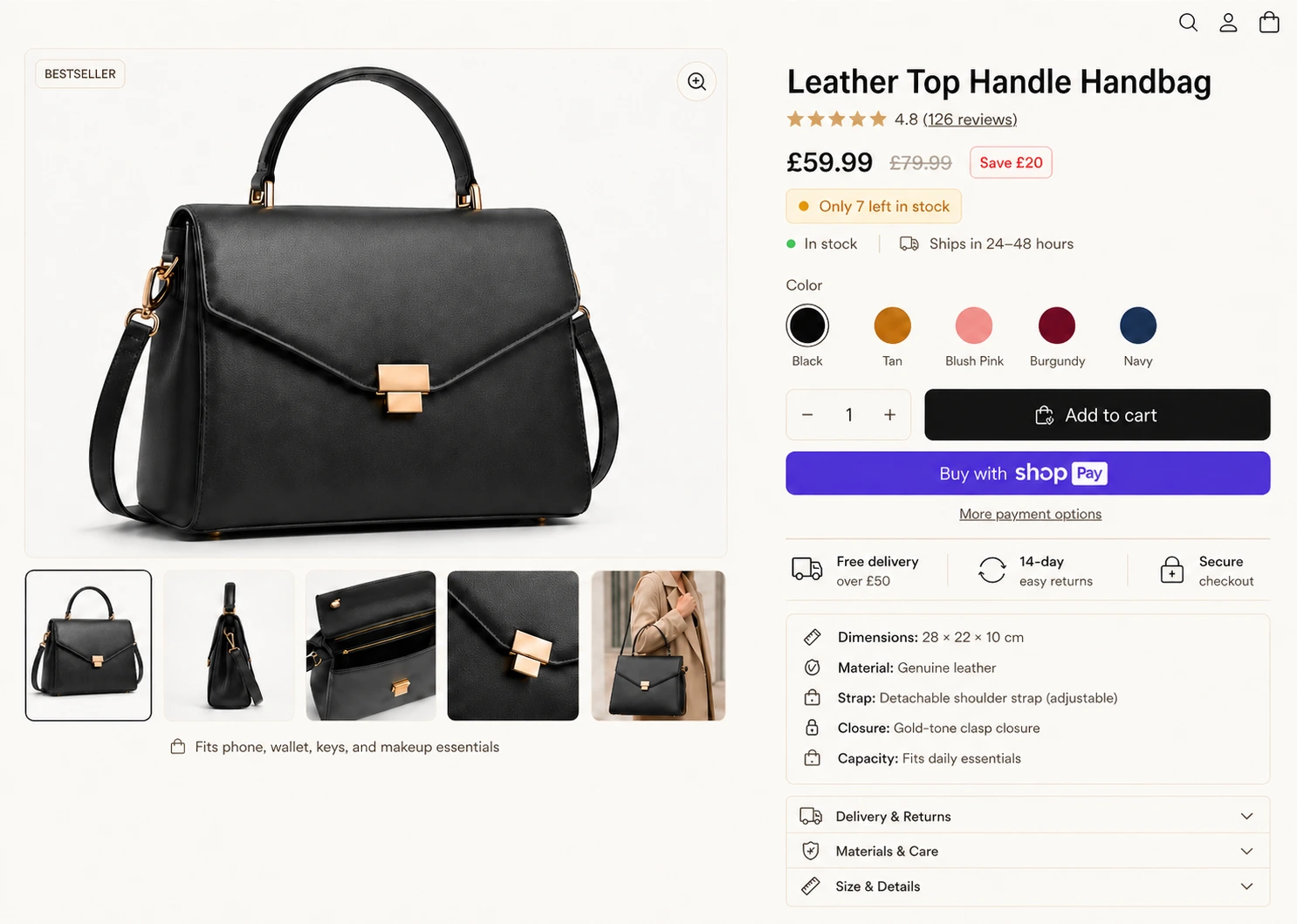 Variant product page with scarcity pill