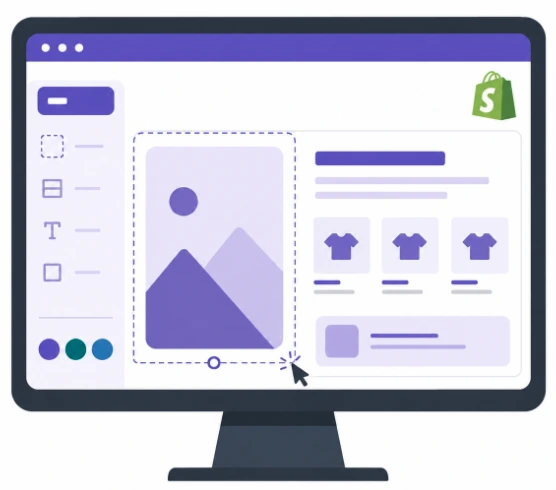 Shopify website design icon showing a Shopify design canvas