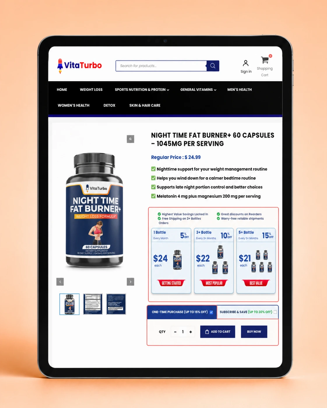 VitaTurbo WordPress Supplement Ecommerce Product Page website project